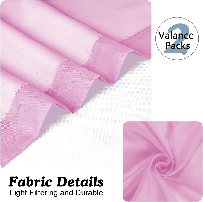 Chyhomenyc Pink Sheer Valances for Window 2 Pack, 42Wx14L Inches Small Sheer - Image 4