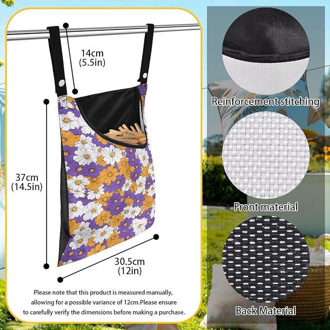 2 Pcs Clothes Pin Hanging Bag, Hippie Flower Multi-Functional Clothespin Bag - Image 6