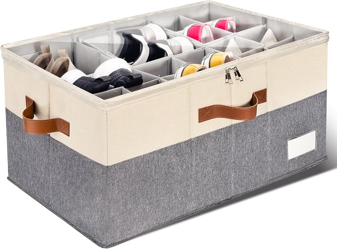 1 Pack Shoe Organizer for Closet, Adjustable Shoe Box Storage Containers by JHHBHV