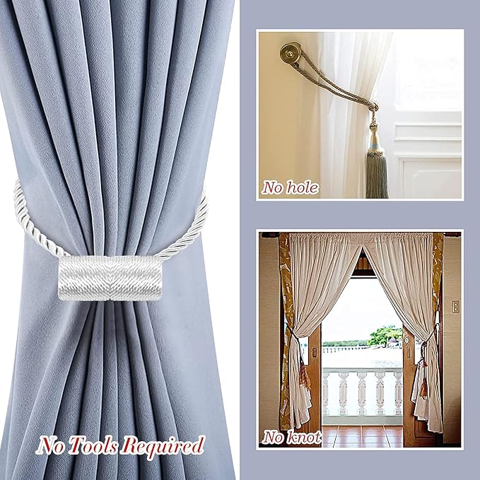 Hion Magnetic Curtain Tiebacks White 2pcs, Curtain Tiebacks Buckles Holdbacks - Image 8