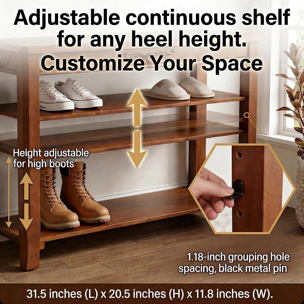 Shoe Rack Bench with Storage 3 Tier Solid Wood Entryway Shoe Rack 31.5"