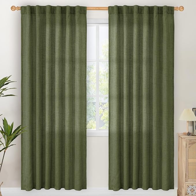 YoungsTex Olive Green Linen Curtains 78 Inch Length by YoungsTex