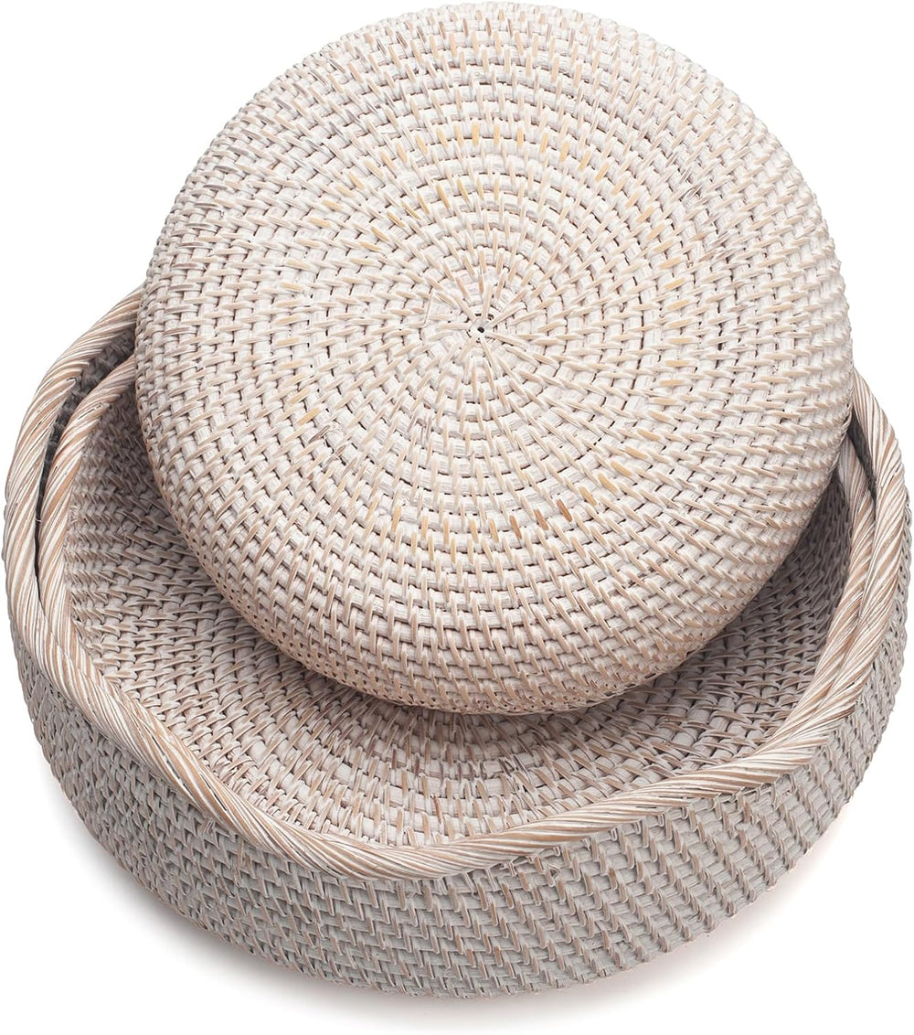 YANGQIHOME Rattan Bread Basket, Round Fruit Baskets, Wicker Storage Bowls, Na...