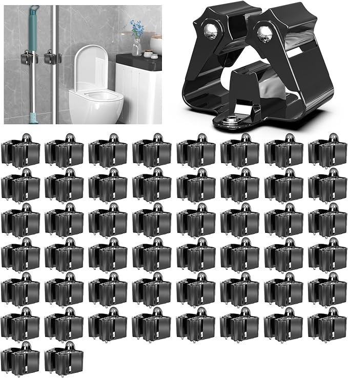3-H Stainless Steel Broom Holder Wall Mount 50-Pack- Heavy Duty Mop Organizer by 3-H