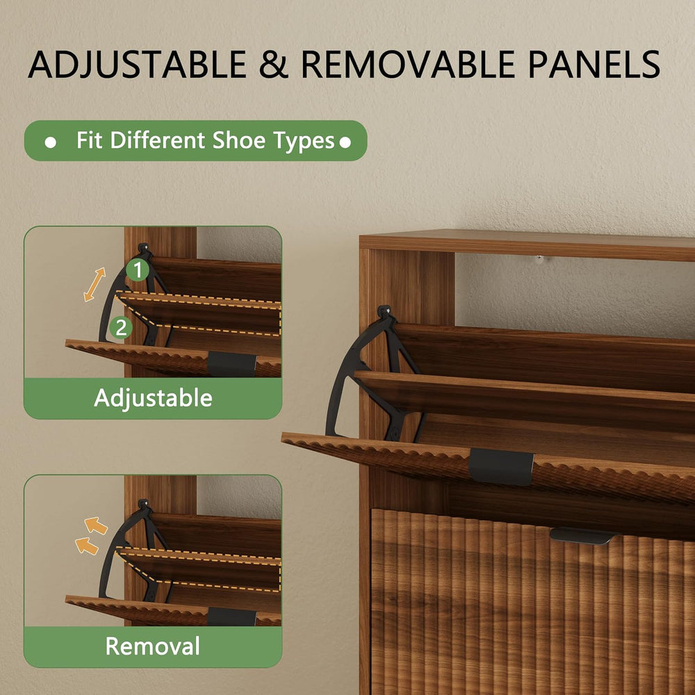 Xixini Shoe Cabinet with 2 Flip Drawers, 37" Tall Narrow Fluted Shoe Sto...