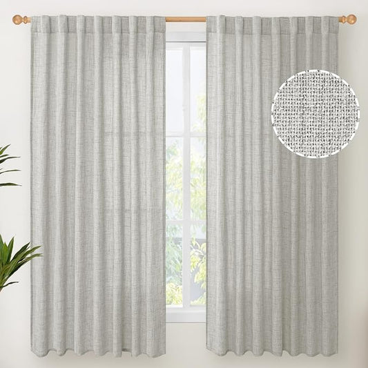 YoungsTex Light Grey Linen Curtains 63 Inch Length 2 Panels by YoungsTex