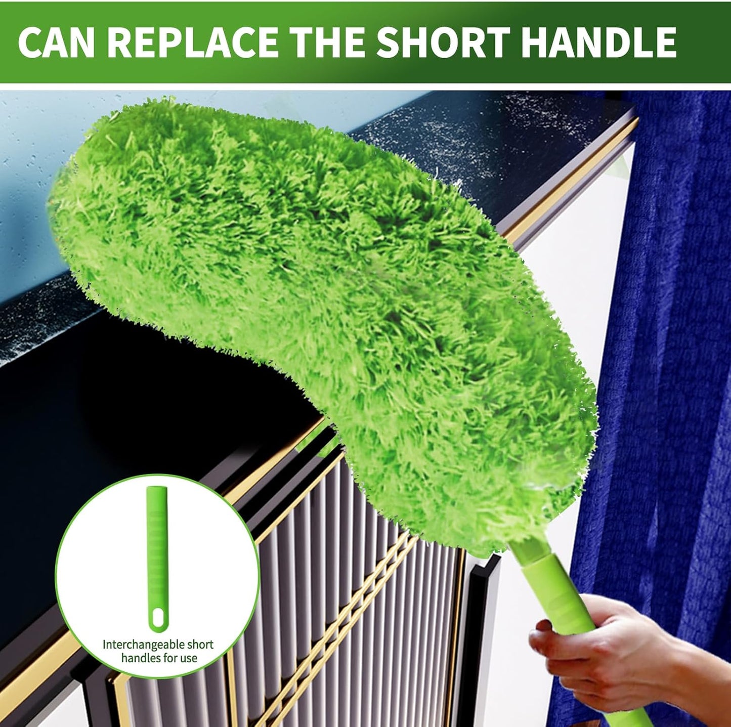 Cobweb Duster with Extension Pole, Washable Cleaning Duster Set with 2 Duster Heads, Corner Brush, 15-110-Inch Telescoping Pole for high Ceiling Fans, Long Duster for high Ceilings，Spider Web Brush