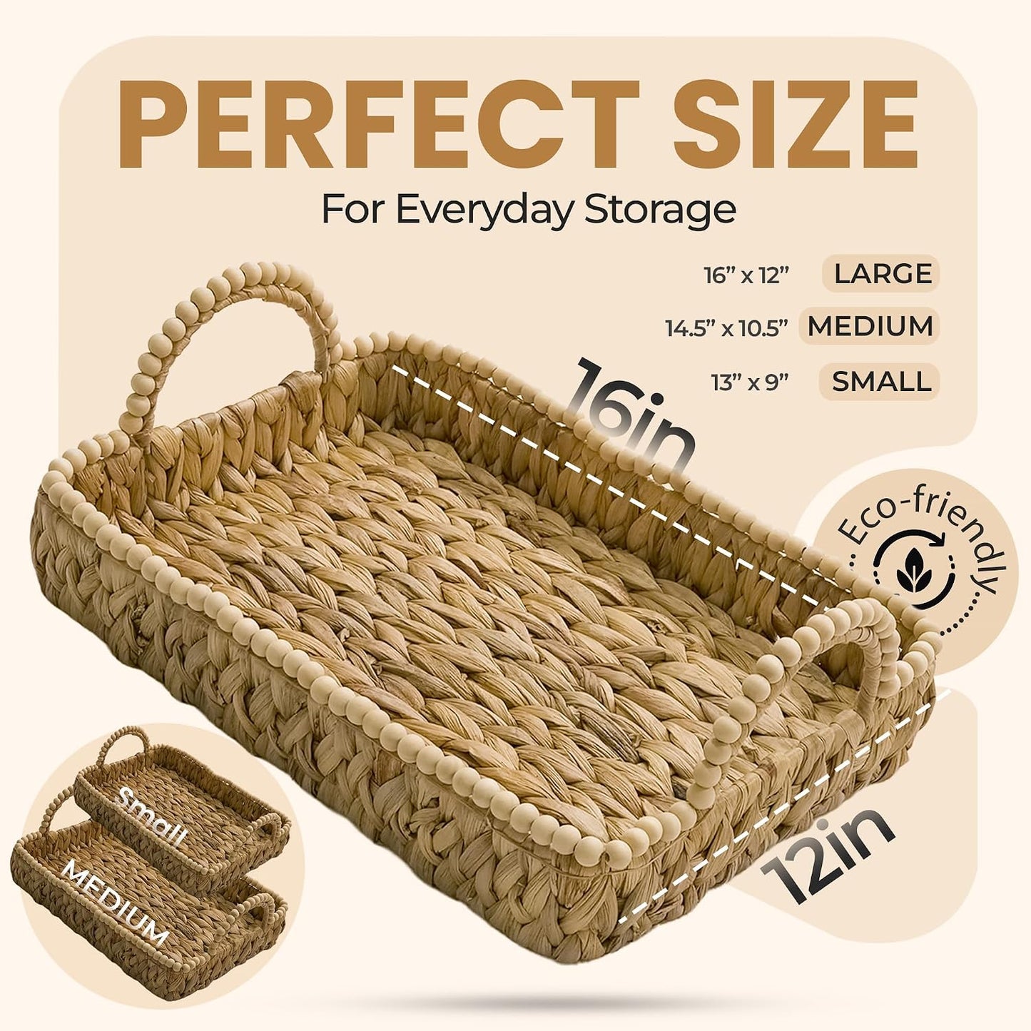 Handwoven Water Hyacinth Wicker Basket Set of 3 - Storage Baskets with Handles & Scalloped Edge for Living Room, Nursery Organization, Laundry & Pantry Wicker Baskets Use