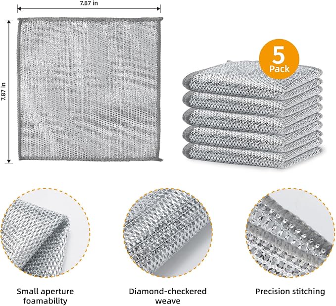 5Pcs Non Scratch Wire Dishcloth, Steel Metal Wire Cloth Mesh Miracle Cleaning - Image 6