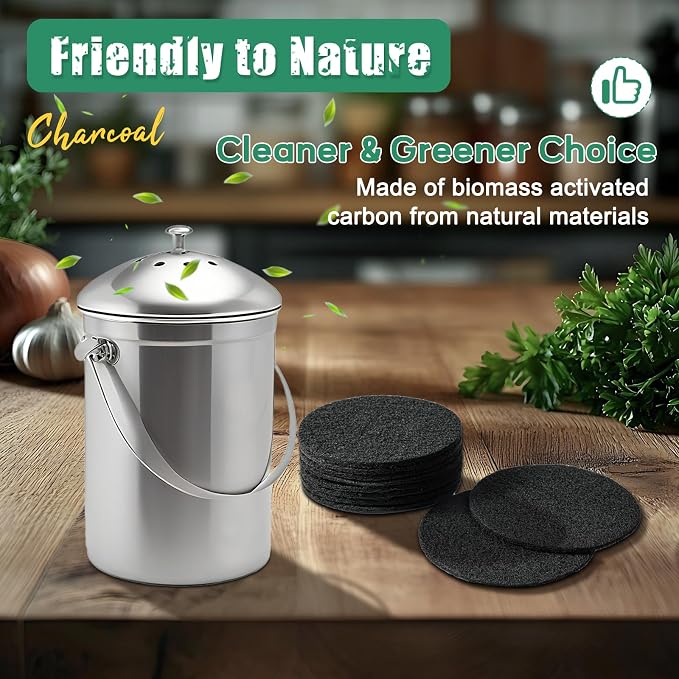 6.7 Inch Charcoal Filters for 10 Pack Kitchen Countertop Compost Bins - Image 5