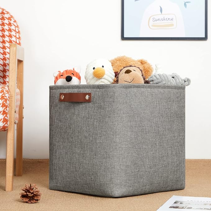 DULLEMELO 12 inch Cube Storage Bins, Large Collapsible Grey Storage Baskets - Image 3