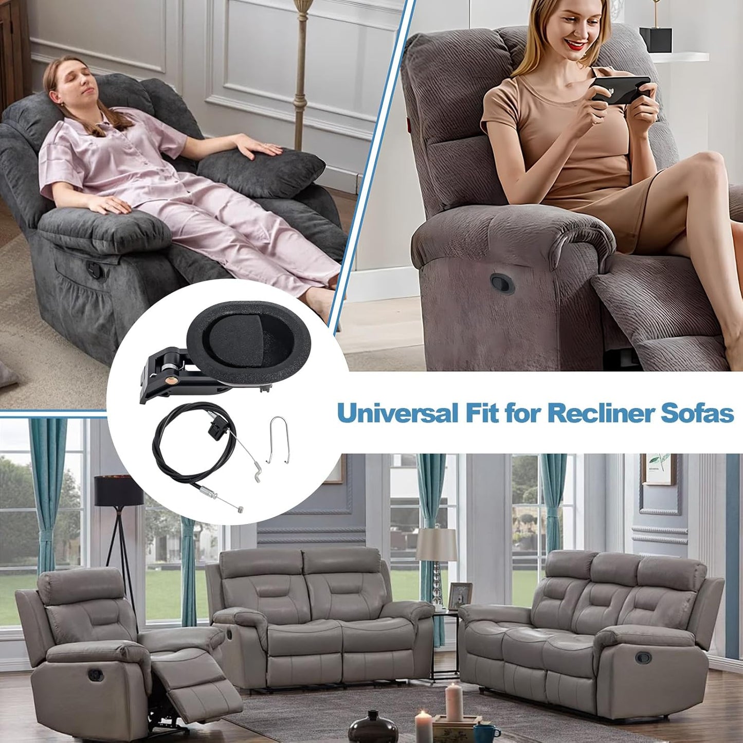 Podoy Recliner Pull Handle Replacement Parts,Universal Recliner Pull Cable Release Compatible with Lazy Boy Ashley and Most Furniture Sofa Chair, Couch Release Handle Size 3" by 3.5"