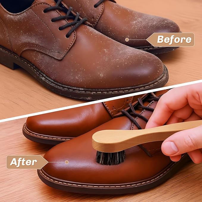 4 Pcs Horsehair Shine Shoes Brush Kit Polish Dauber Applicators Cleaning - Image 4