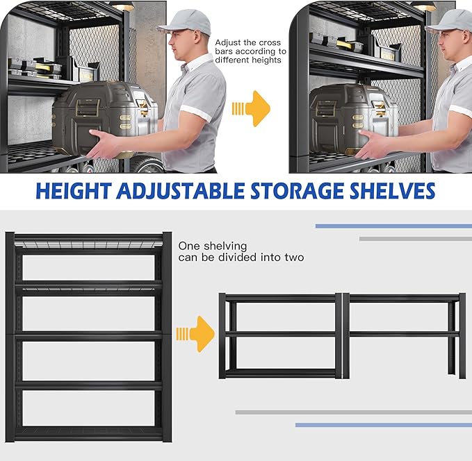 REIBII 3010LBS Storage Shelves 72" H Garage Shelving Heavy Duty Metal Sh...