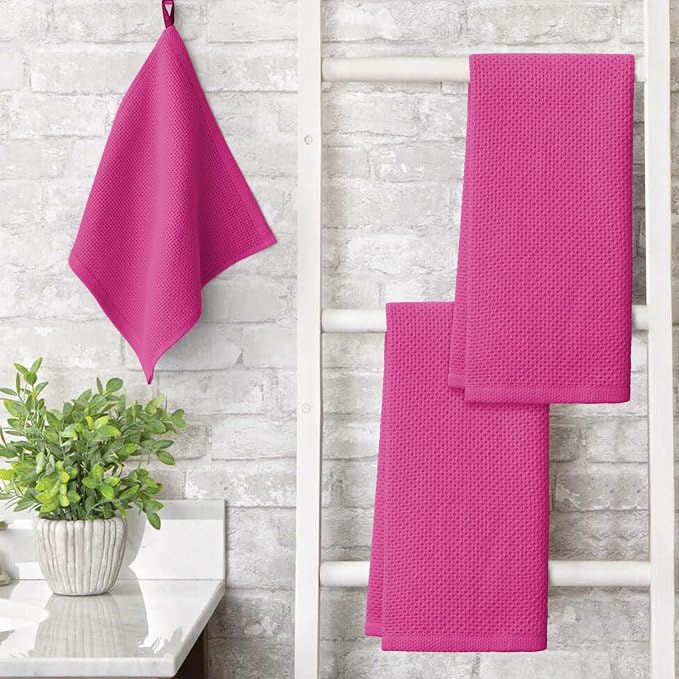 Artoid Mode 100% Cotton Rose Red Waffle Weave Kitchen Dish Cloths, 13x28 Inch - Image 2