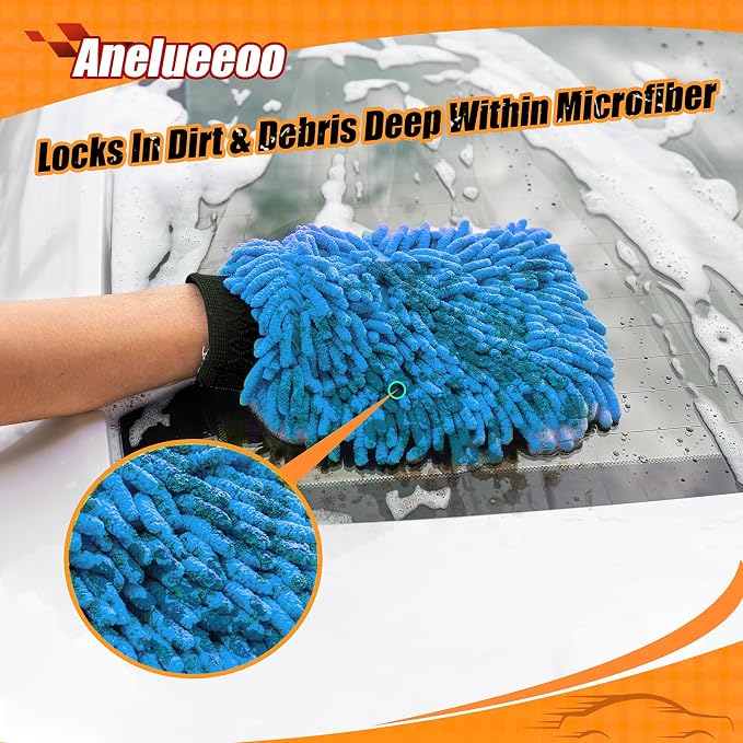Car Wash Mitt Microfiber, Premium Chenille Microfiber Wash Car Mitts Sponge - Image 5