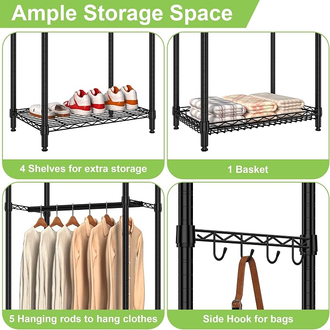 Heavy Duty Clothes Rack, Freestanding Garment Rack System Closet Organizer - Image 6