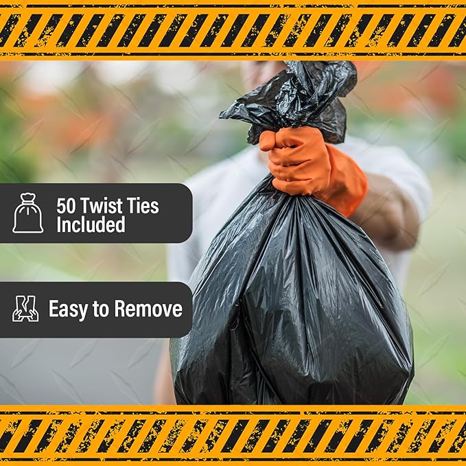 Extra Heavy Duty Black Contractor Garbage Bags 55 Gallon, 50 Trash Bags - Image 4