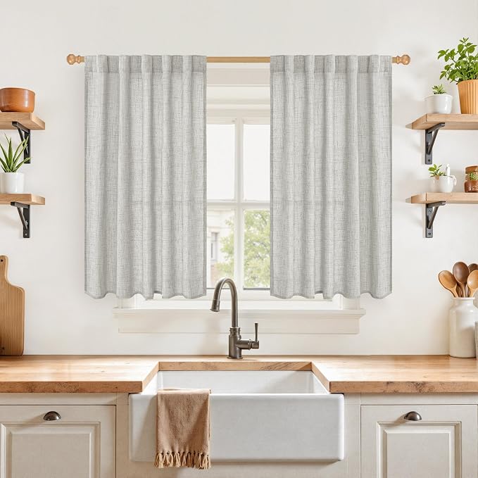 YoungsTex Light Grey Linen Curtains 40 Inches Long by YoungsTex
