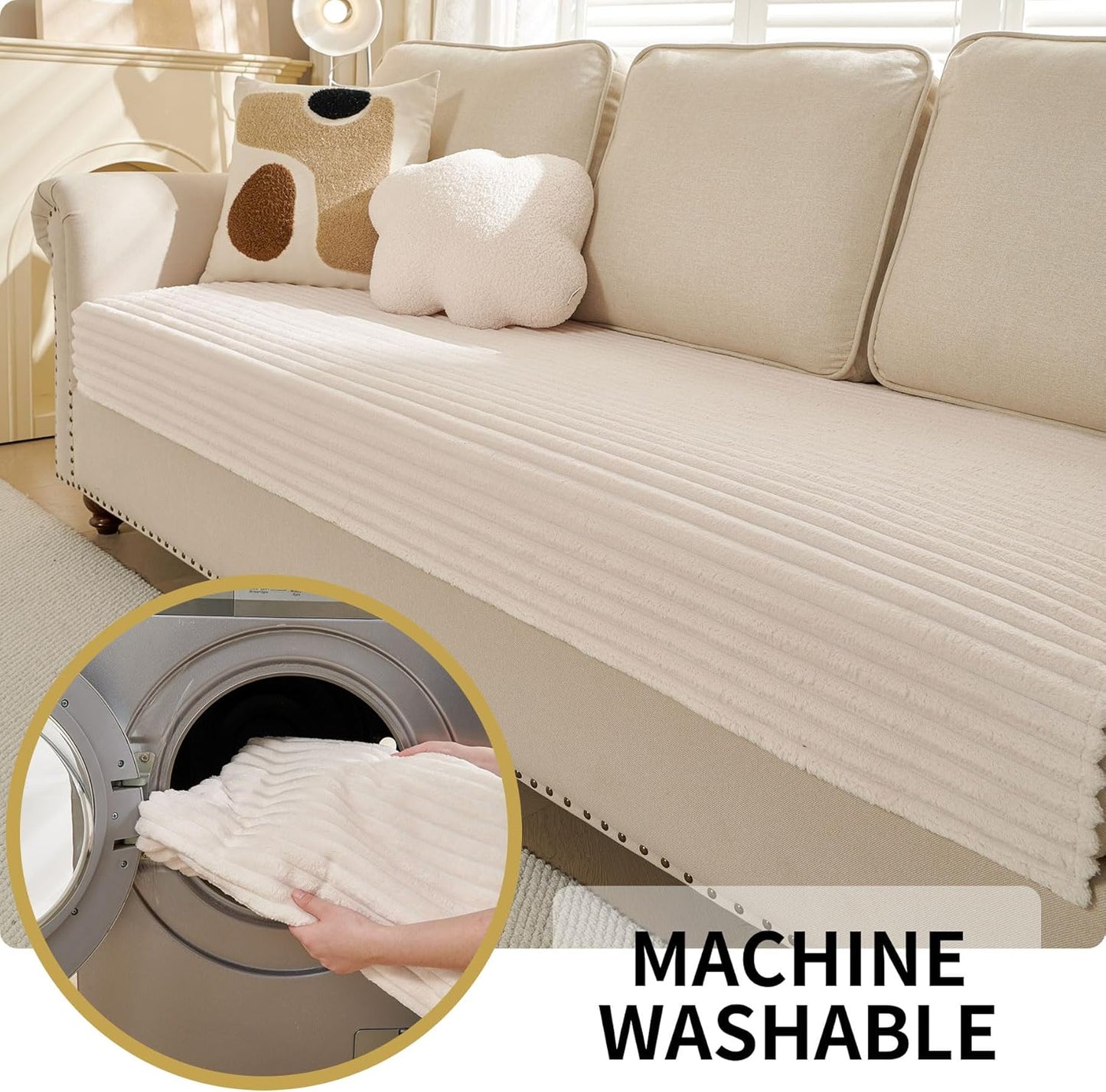 HAOMAIJIA Waterproof Couch Cover for Dogs Washable,Faux Fur Pet Couch Covers for Sofa,Soft Dog Bed Cover Non-Slip Couch Covers for 3 Cushion Couch Sofa Pet Friendly (Off White, 35" x 74")