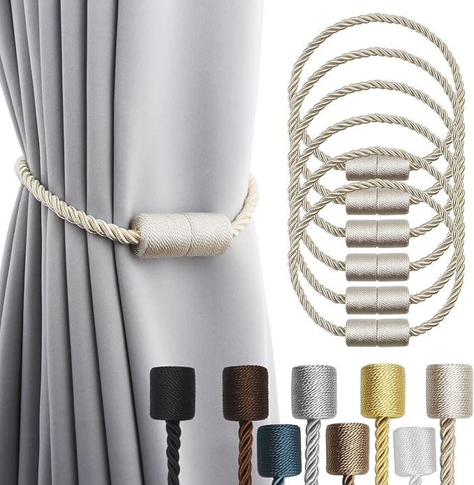 6 Pack Beige Strong Magnetic Curtain Tiebacks Outdoor Elegant Decorative Tie by CurtainTiebacks