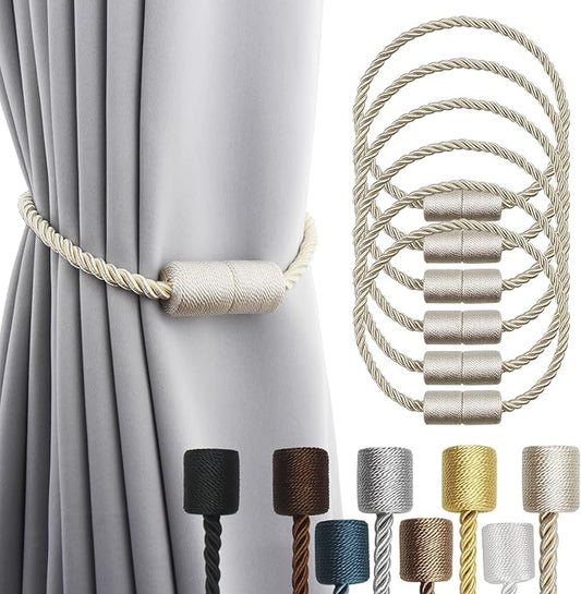 6 Pack Beige Strong Magnetic Curtain Tiebacks Outdoor Elegant Decorative Tie by CurtainTiebacks