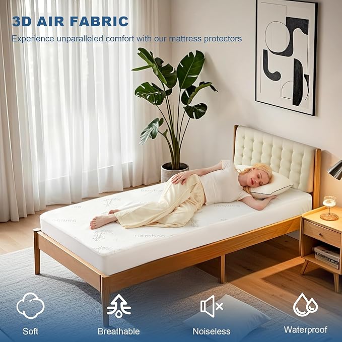Waterproof Mattress Protector, Twin XL Size Mattress Pad Fitted 6-15" Deep - Image 3