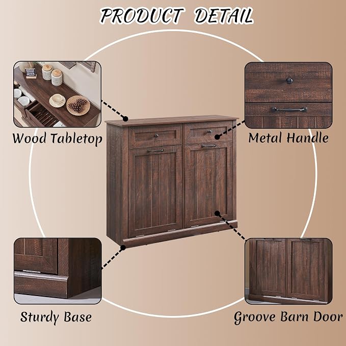 Double Tilt Out Laundry Hamper Cabinet, 20 Gallon Farmhouse Trash Can Cabinet - Image 5