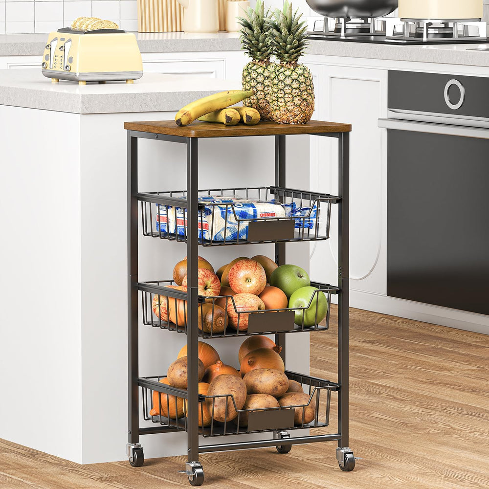 XYZLVSI 4 Tier Rolling Kitchen Cart Fruit Vegetable Storage Basket Rack