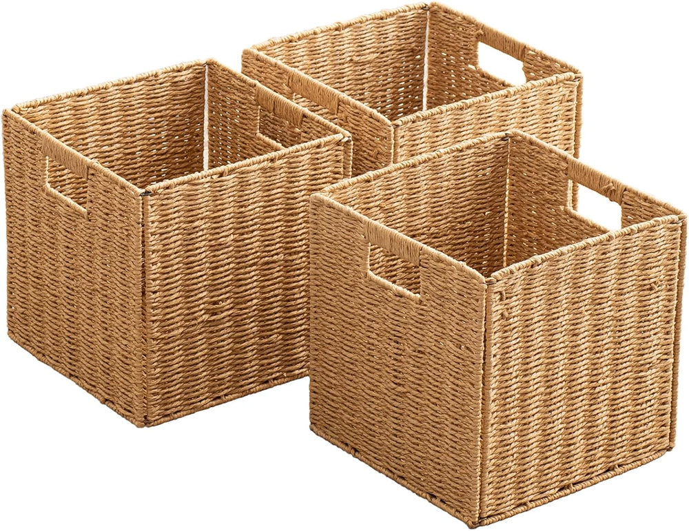 Foldable Storage Baskets with Handles Paper Rope Storage Baskets Rectangle Co...