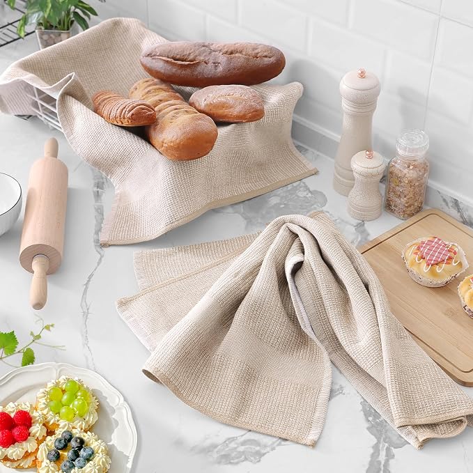 Homaxy Premium Kitchen Towels, Large Cotton Kitchen Hand Towels, Flat and Terry - Image 6