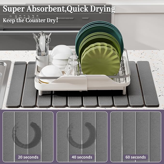 Large Stone Dish Drying Mats for Kitchen Counter – Foldable Quick Dry Stone Mat - Image 3