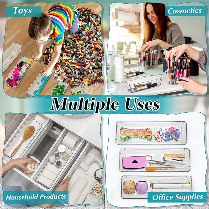 Maitys 12 Pcs Vanity Drawer Organizer 9 x 3 x 2 Inches Clear Plastic Utensil - Image 5