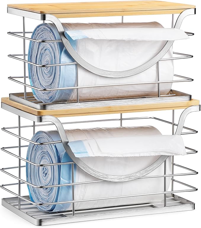 Extra Large Trash Bag Holder Stackable Kitchen Storage Slive, 2 Pack Wall by YAFFWA