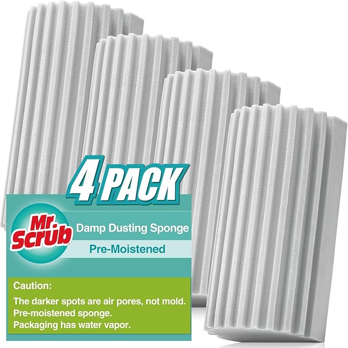 4 Pack Damp Dusting Sponge Duster, Reusable Household Cleaning Sponge Tool by MrScrubCleaninghelpers