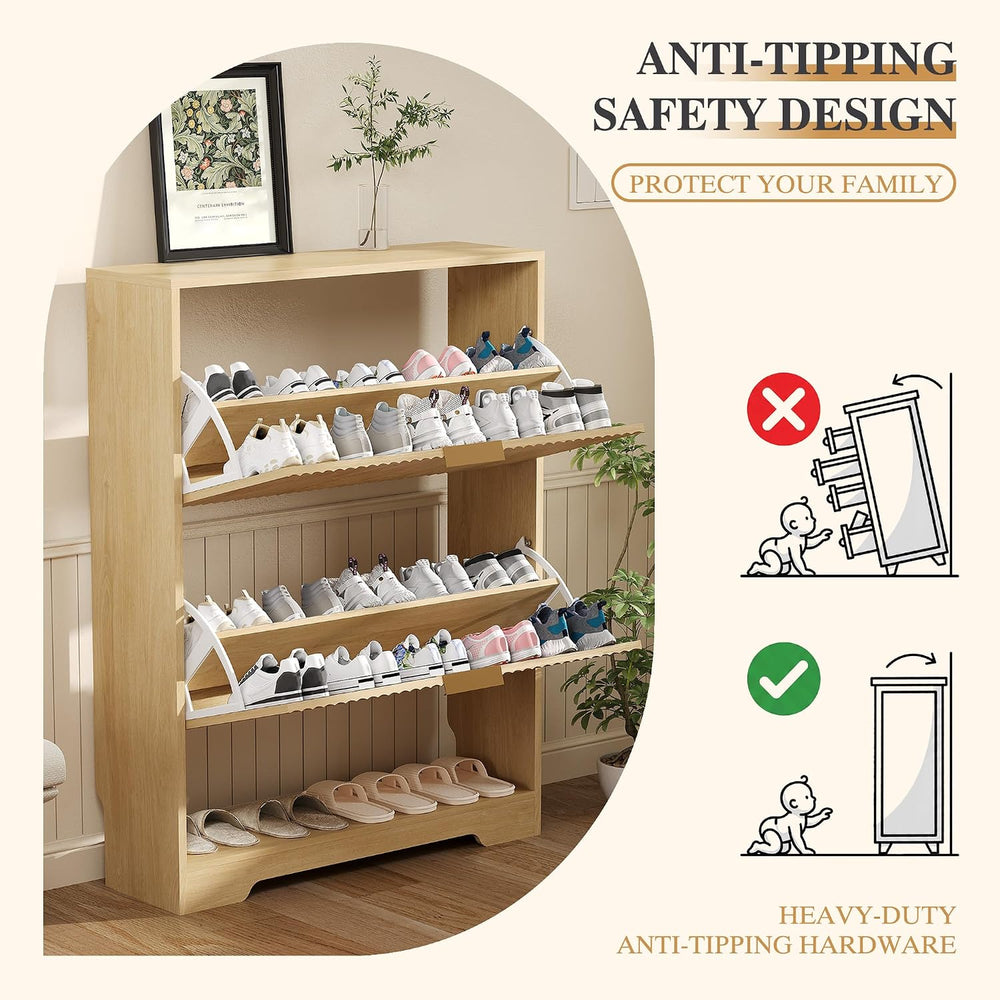 Garvee Shoe Storage Cabinet with 2 Flip Drawers,Slim Fluted Shoe Rack Cabinet...