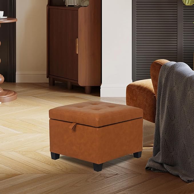 Adeco 17.5" Faux Leather Storage Ottoman - Image 3