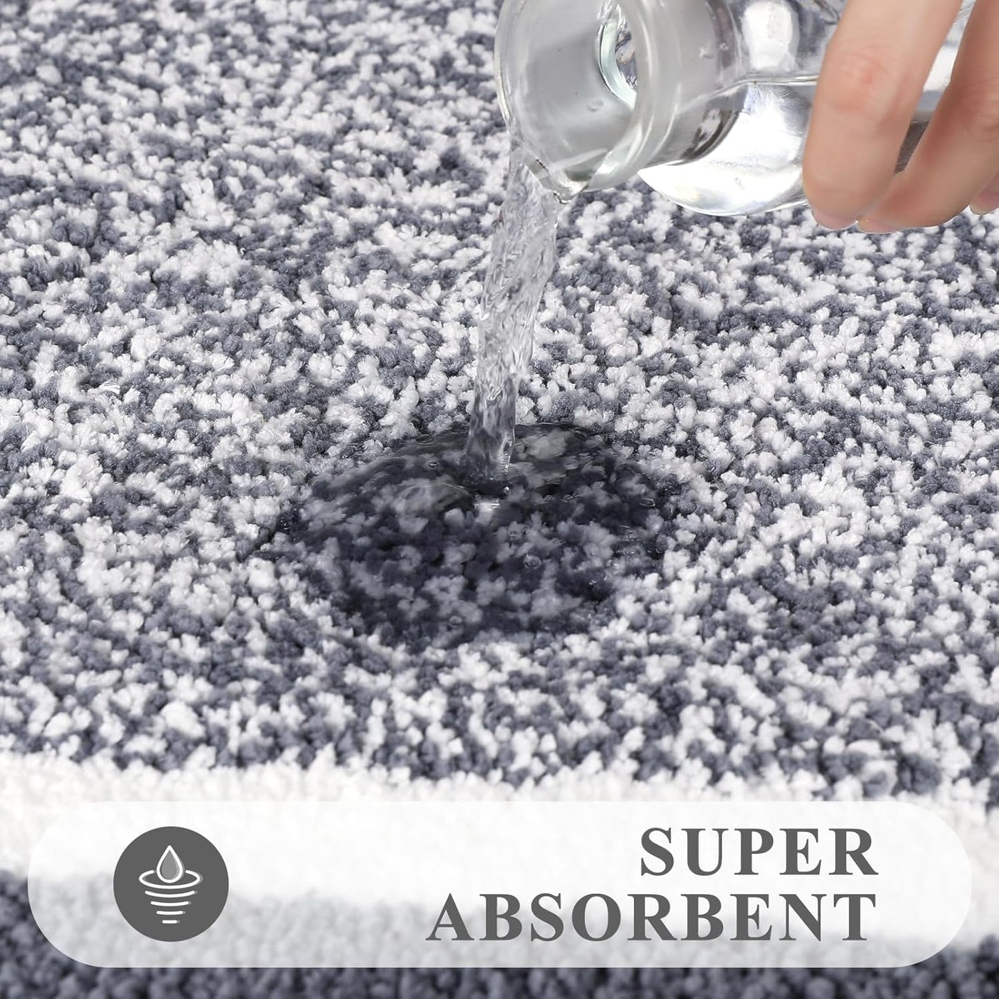 Pauwer Bathroom Rugs Set 3 Piece Non Slip Washable, Plush Absorbent Microfiber Bath Mat Shower Rug Runner Quick Dry, Super Soft U Shaped Toilet Mats Floor Carpet, Dark Grey