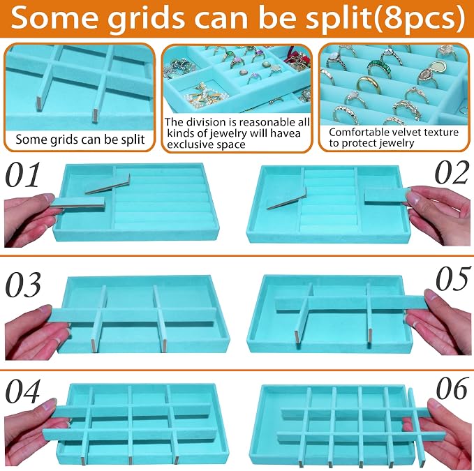 8 Pcs Velvet Jewelry Tray Stackable Jewelry Drawers Organizer Trays Rings - Image 8