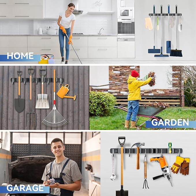 ZONGOOL 2 Pack Broom Holder Wall Mount, 4 Racks and 5 Hooks Mop Hanger Wall - Image 7