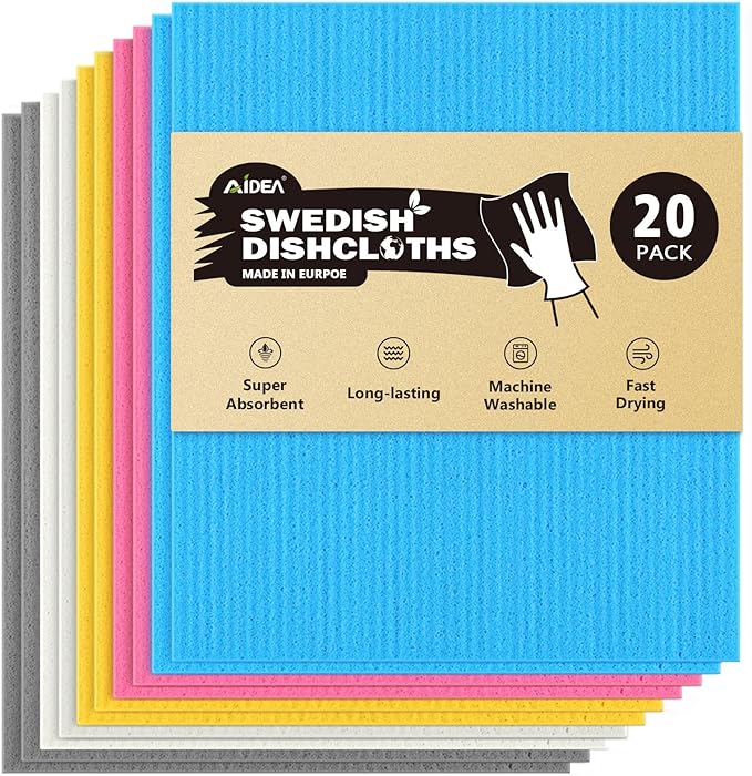 AIDEA Swedish Dishcloths for Kitchen-20PK, Absorbent Sponge Dish Cloth by AIDEAHOME