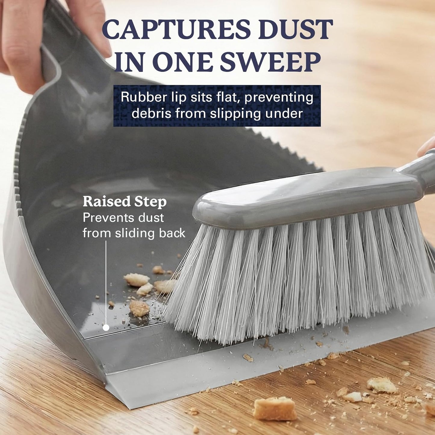 Farberware Handheld Broom and Dustpan Set with Rubber Lip – Small Dust Pan and Brush Set for Kitchen Crumbs, Cat Litter, Compact Hand Broom with Soft Grip Handle for Home Cleaning