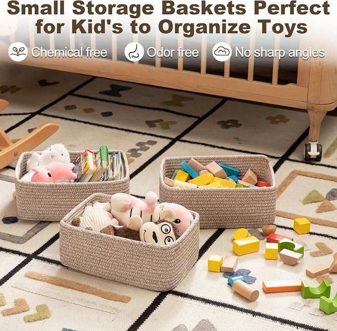 3 Pack Small Storage Baskets for Organizing, Cute Woven Decorative Gift Baskets - Image 3