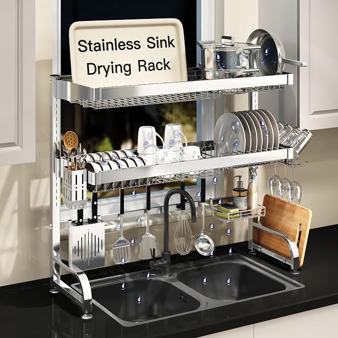3 Tier Extra Large Stainless Steel Expandable Over The Sink Dish Drainer Drying by MAJALiS