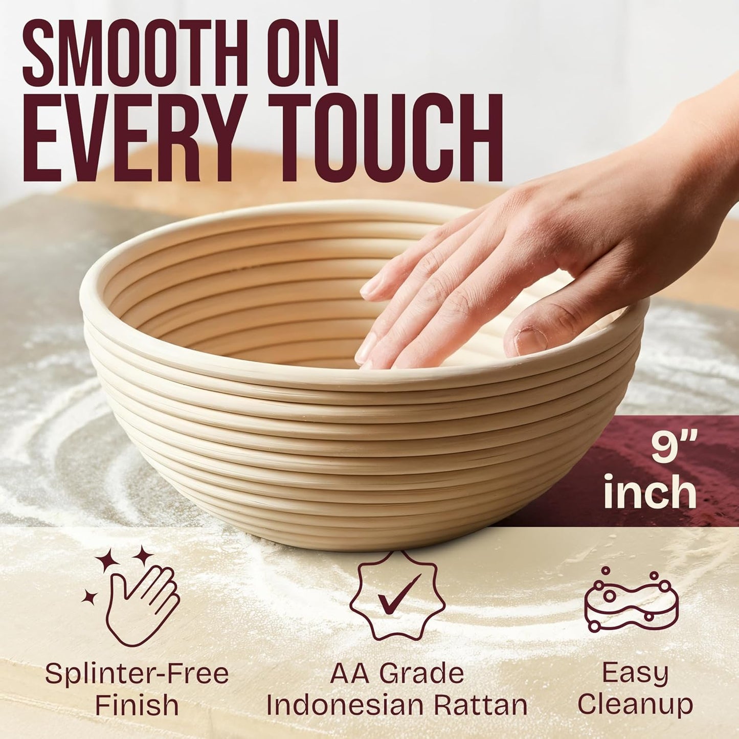 Superbaking Sourdough Starter Kit, 9" Round Banneton Set of 2 | Bread Proofing Basket, Sourdough Bread Baking Supplies, Bread Making Tools