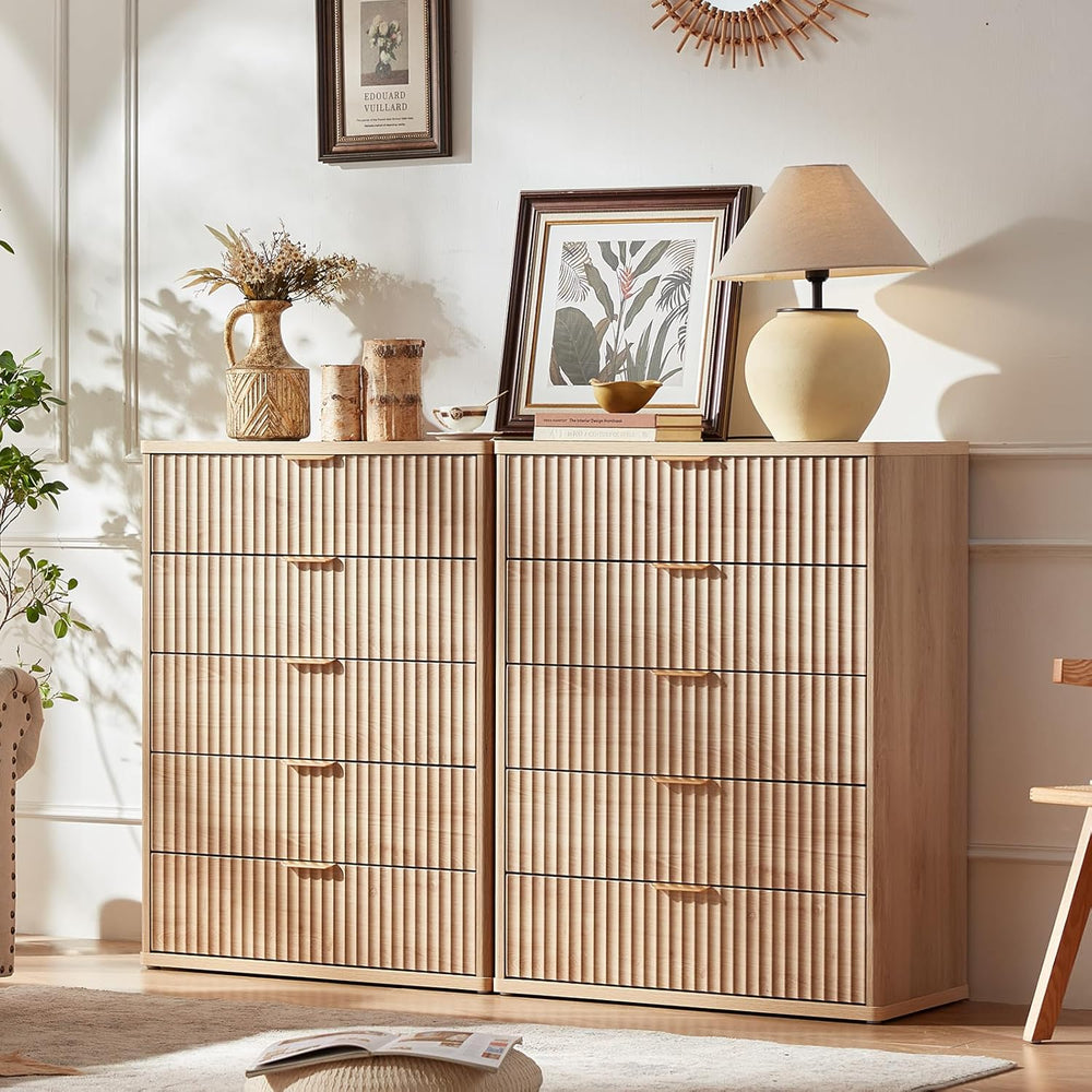 LEYAOYAO Fluted 5 Drawers Dresser for Bedroom, 41" Tall Modern Chest of ...