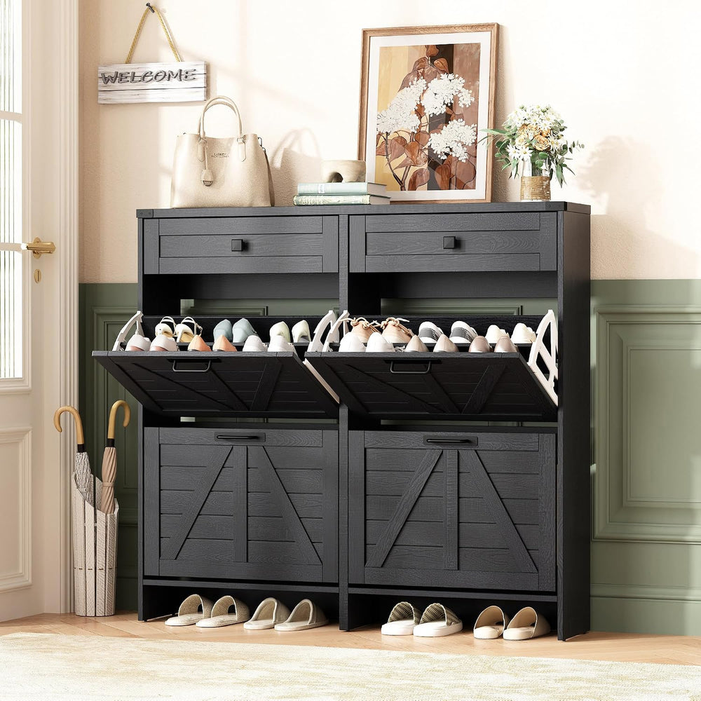 Halitaa Shoe Cabinet with 4 Flip Drawers & 2 Drawers,Farmhouse Shoe Stora...