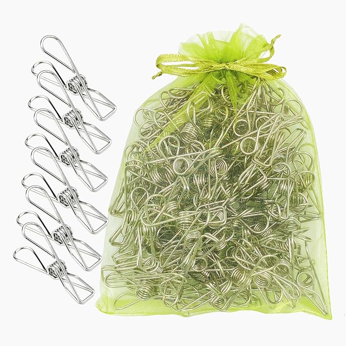 100 Pack Metal Clothes Pegs, Stainless Steel Utility Clips by BONYCUST