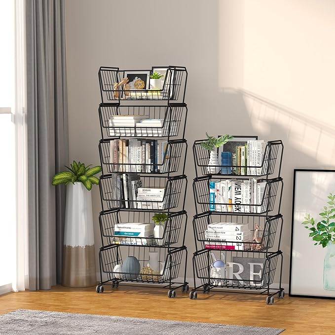 PUSDON Stackable Metal Storage Carts, Dual Use Shelf - Image 6