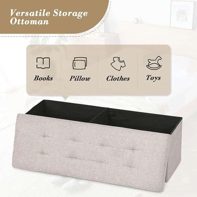 Athena Collection 43" Storage Ottoman Bench Folding Bench - Image 5